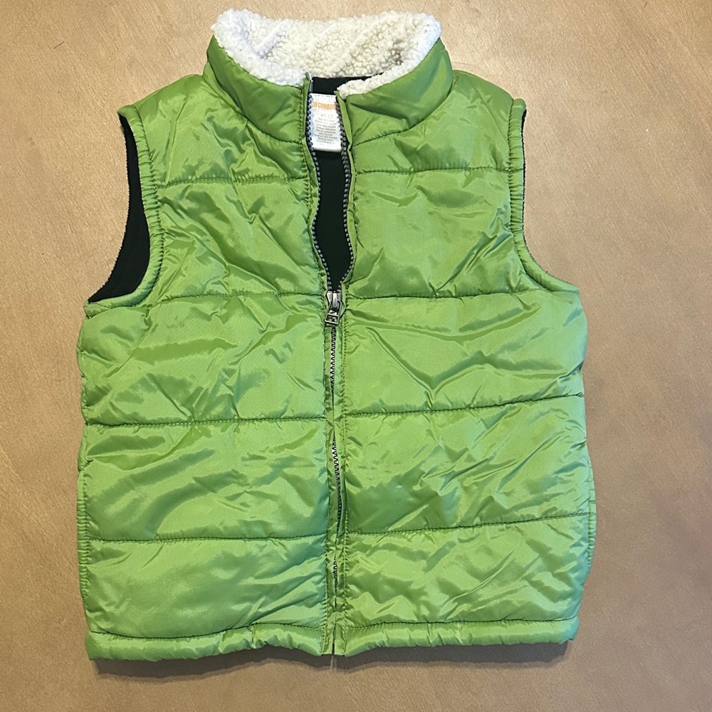 GYMBOREE Green Puffer Vest with Sherpa Collar